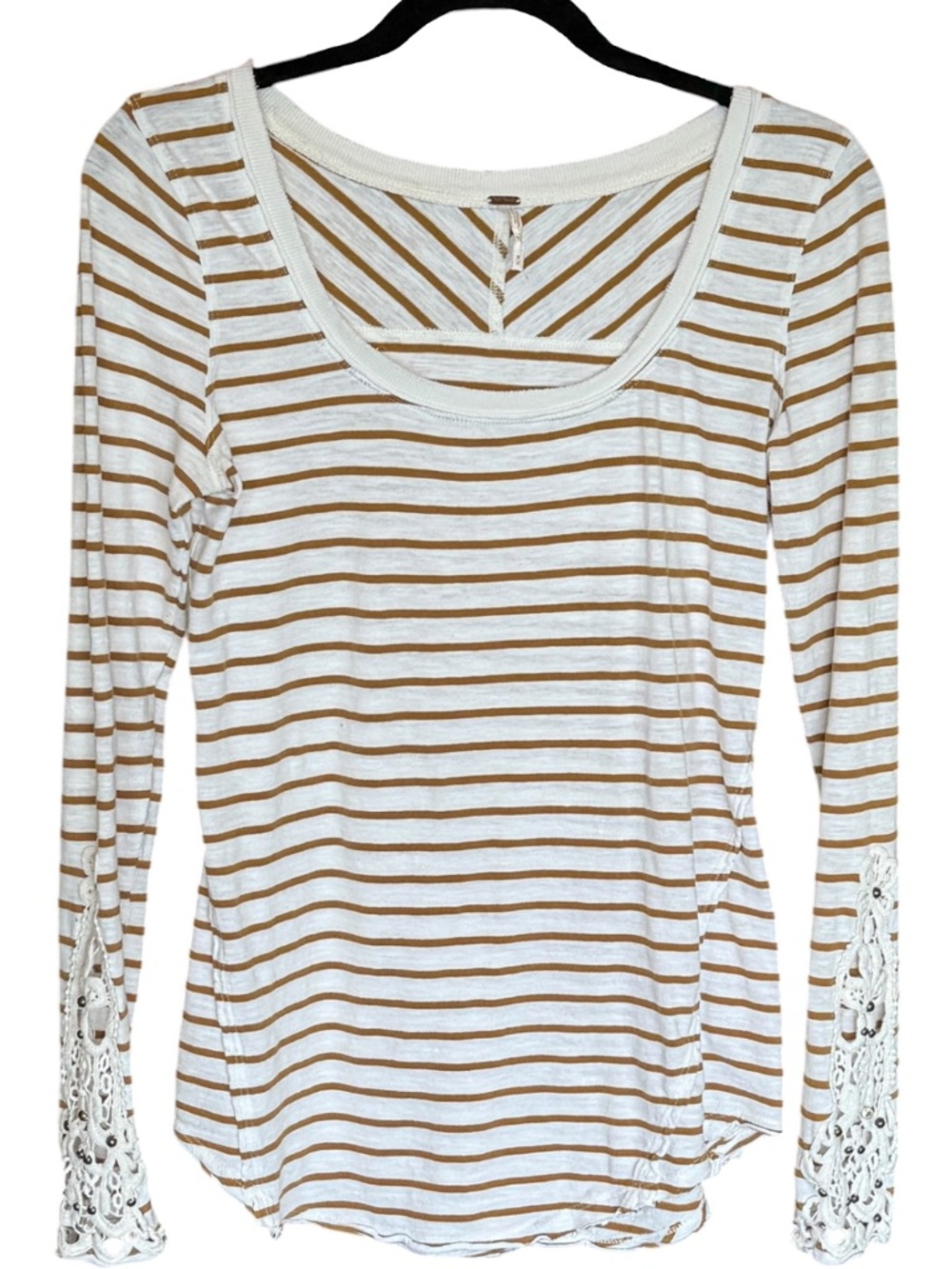 Sz M Free People Cotton Tuscaloosa Hard Candy Striped Crochet Cuff Long Sleeve